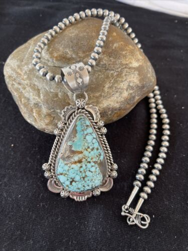 Navajo Royston Turquoise Pendant Necklace | Sterling Silver | Authentic Native American Handmade | 1367