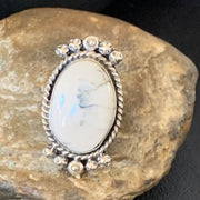 Navajo White Buffalo Turquoise Ring | Sterling Silver | Sz 7.5 | Authentic Native American Handmade | 13354