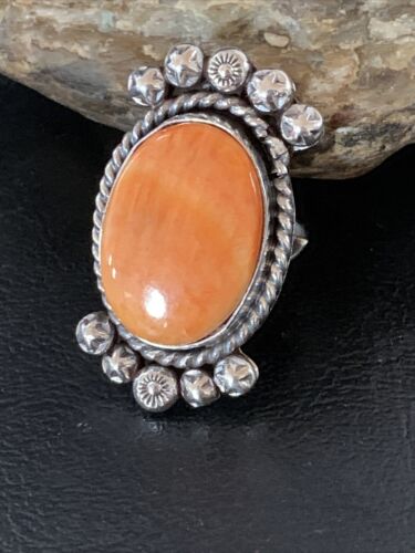 Native American Orange Spiny Oyster Navajo Ring | Sterling Silver | Sz 9 | 13280