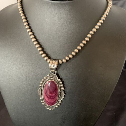 Navajo Purple Spiny Oyster Necklace Pendant | Sterling Silver | Authentic Native American Handmade | 11302