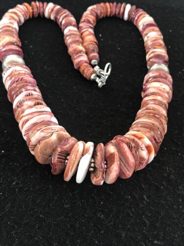 Navajo Purple Spiny Oyster Necklace | Sterling Silver | Authentic Native American | Graduated | 20" | 8485
