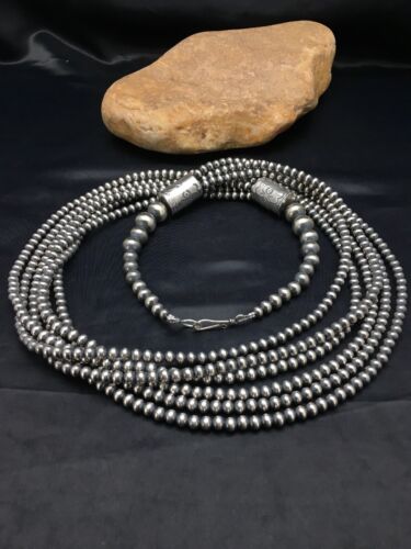 Navajo Pearls 5mm Sterling Silver Necklace | 6-Strand Pendant 30.5" | Native American | 93630