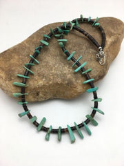 Navajo Green Turquoise & Bone Bead Necklace | Sterling Silver | 20" | Authentic Native American Handmade | 3281