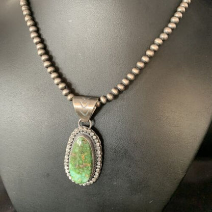 Men's Green Sonoran Gold Turquoise Pendant Necklace | Navajo Sterling Silver | Authentic Native American | 14006
