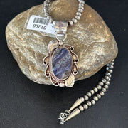 Navajo Denim Lapis Pendant Necklace | Sterling Silver Beads | Authentic Native American Handmade | 1208