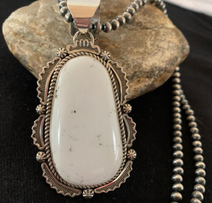 Sterling Silver Navajo White Buffalo Turquoise Pendant | Men's Necklace  | 00340 | Native American Handmade