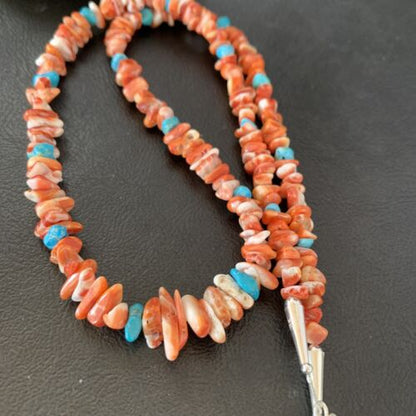 Men's Navajo | Red Spiny Oyster Turquoise Necklace | Sterling Silver | 22" | Authentic Native American Handmade | 10356
