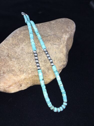 Navajo Blue Turquoise Heishi Bead Necklace | Sterling Silver | Authentic Native American Handmade | 20" | 1815