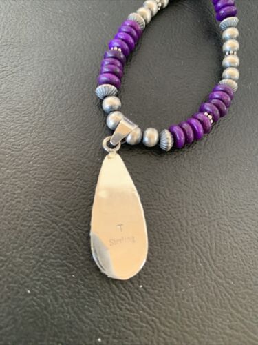 Navajo Purple Sugilite Necklace with Faux Opal Pendant | Sterling Silver | Authentic Native American Handmade | 01918