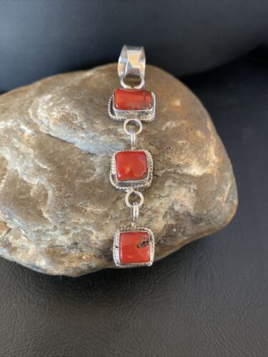 Navajo Red Coral Multi-Stone Pendant Necklace | Authentic Native American Sterling Silver | Multi-Stone | 13243