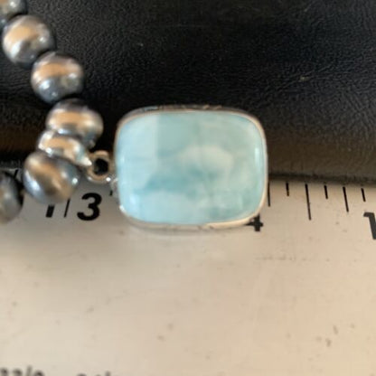 Men's Navajo Sterling Silver Necklace | Blue Larimar Pendant 10mm | Natural | 14003