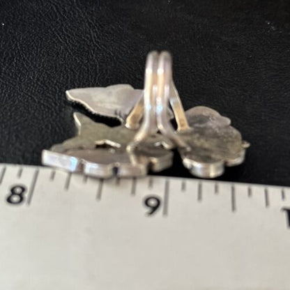 Zuni Peyote Bird Ring | Sterling Silver Turquoise Onyx Mother of Pearl Inlay | Sz 7 | 14449