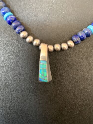 Navajo Men's Pendant | Blue Lapis Turquoise Opal Inlay | Sterling Silver Necklace | 22" | 13387