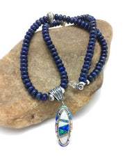 Opal & Lapis Pendant Necklace | Navajo Sterling Silver | Authentic Native American Jewelry | 2606