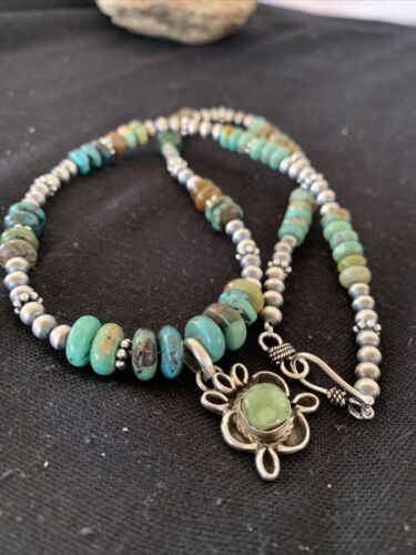 Men's Spiderweb Turquoise Pendant | Navajo Pearls Sterling Silver Necklace | Authentic Native American Handmade | 1017