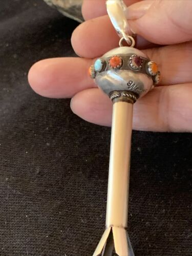 Navajo Blue Turquoise Multi-Color Naja Pendant | Sterling Silver | Authentic Native American Handmade | 01156