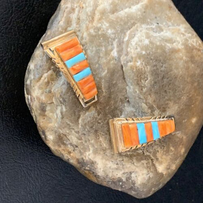 Navajo Turquoise Spiny Oyster Inlay Watch Tips | Sterling Silver & Gold-Filled | Authentic Native American Jewelry | 13726