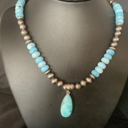 Men's Blue Larimar Pendant | 10mm Navajo Sterling Silver Natural Necklace | Authentic Native American Handmade | 13998