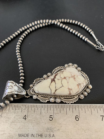 Men's Navajo Wild Horse Turquoise Pendant Necklace | Sterling Silver | Authentic Native American Handmade | 01934