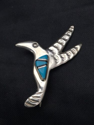 Navajo Hummingbird Inlay Pin | Turquoise | Sterling Silver | Authentic Native American Handmade | 2903