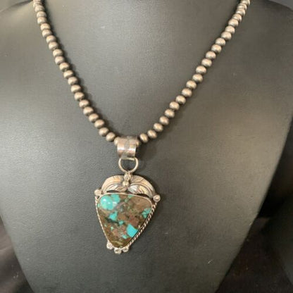 Navajo Spiderweb Turquoise Pendant Necklace | Sterling Silver | 2.25" | Authentic Native American Handmade | 14062