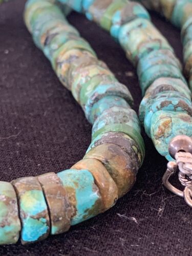 Navajo Turquoise Heishi Bead Necklace | 12mm | 20" | Sterling Silver | Authentic Native American Handmade | 00384