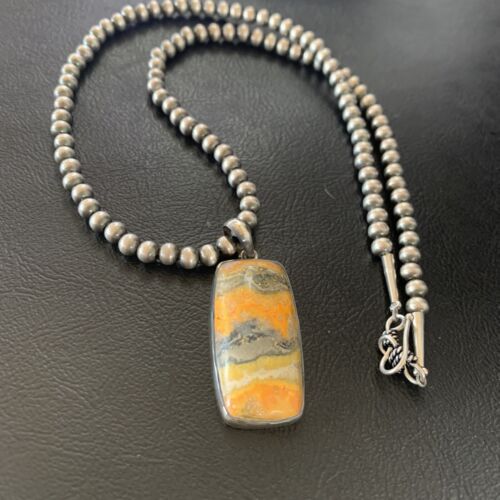 Navajo Bumblebee Jasper Pendant Necklace | Sterling Silver | Authentic Native American Handmade | 12726