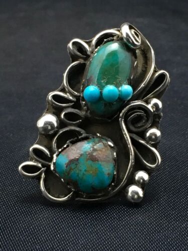 Navajo Multi-Stone Turquoise Ring | Sterling Silver | Sz 8.75 | Native American Handmade | 3182