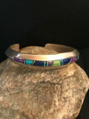 Men's Navajo Sterling Silver Inlay Bracelet | Turquoise Sugilite Lapis | Authentic Native American Handmade | 11703