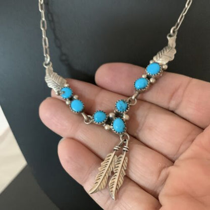 Old Pawn Navajo Blue Kingman Turquoise Necklace | Sterling Silver | 16" Chain | Authentic Native American Handmade | 1184