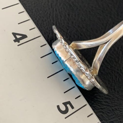 Southwestern Navajo Blue Kingman Turquoise Ring | Sterling Silver | Sz 9 | 12951