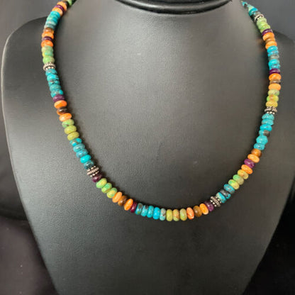 Navajo Blue Turquoise & Orange Spiny Oyster Necklace | Sterling Silver | 18" | 13433