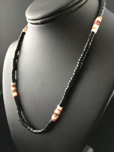 Navajo Mother of Pearl Black Onyx Spiny Necklace | Sterling Silver | 18" | Authentic Native American Handmade | 10012