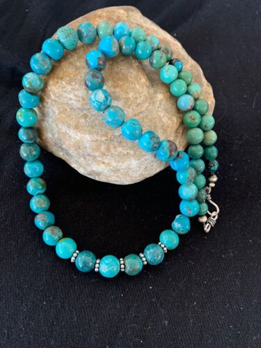 Navajo Blue Turquoise Graduated Necklace | Sterling Silver | Authentic Native American Handmade | 22" | 4826 - Masha USA