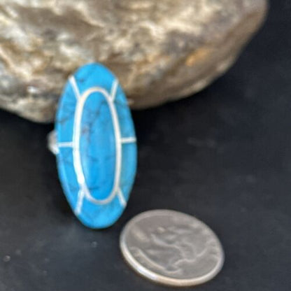 Navajo Blue Turquoise Inlay Band Ring | Sz 7 | Authentic Native American Handmade | 14513 - Masha USA