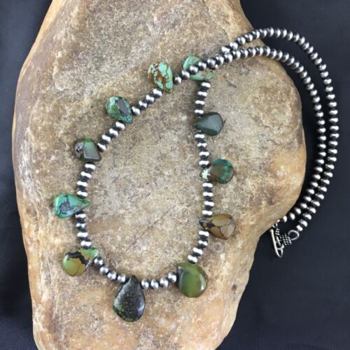 Native American Navajo Green Turquoise Necklace | Sterling Silver| Teardrop | 19" | 10139