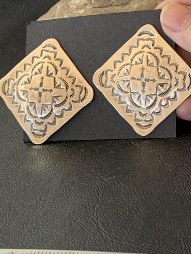 Southwestern Women's Navajo Stamped Earrings | Sterling Silver | Authentic Native American Handmade | 1675