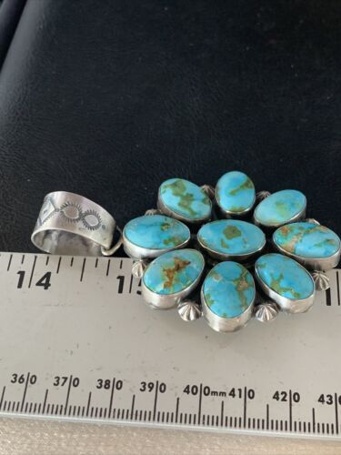 Navajo Blue Sonoran Gold Turquoise Cluster Pendant | Authentic Native American Sterling Silver | Multi-Stone | 14071