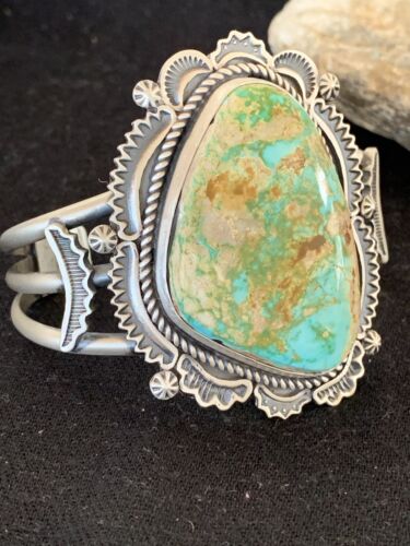 Navajo Royston Turquoise Cuff Bracelet | Sterling Silver | Authentic Native American Handmade | 1164
