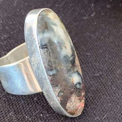 Navajo Men's White Black Cinnabrite Ring | Sterling Silver | Sz 8.5 | Authentic Native American Handmade | 01552