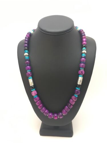 Navajo Purple Sugilite Turquoise Bead Necklace | Sterling Silver | Authentic Native American Handmade | 22" | 8913