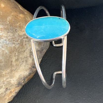 Minimalist Women's Cuff Bracelet | Sterling Silver | Blue Kingman Turquoise | 12866