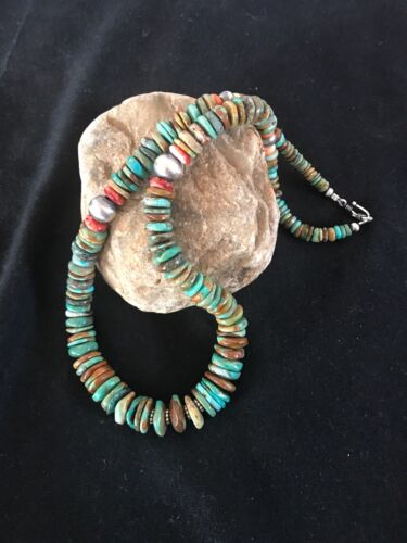 Navajo Green Turquoise & Spiny Oyster Pendant Necklace | Sterling Silver | 24" | Authentic Native American Jewelry | 24" | 01851