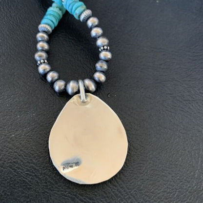 Navajo Bear Paw Pendant Necklace | Sterling Silver | Blue Turquoise | Men's | Authentic Native American Handmade | 12550