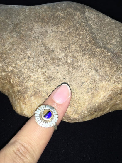 Navajo Lapis & Opal Ring | Authentic Native American Sterling Silver | Multi-Stone | Sz 5.5 | 01801