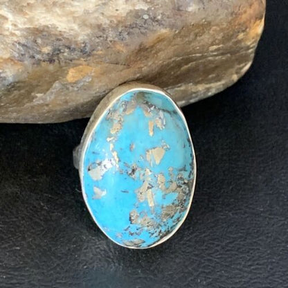 Navajo Blue Turquoise Adjustable Ring | Sterling Silver | Sz 8.5 | Authentic Native American Handmade | 14035