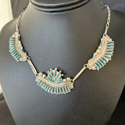 Zuni Kingman Turquoise Needle Point Necklace Pendant | 20" | Sterling Silver | 14536