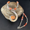 Navajo Orange Spiny Oyster Pendant Necklace | Sterling Silver | Authentic Native American Handmade | 13651