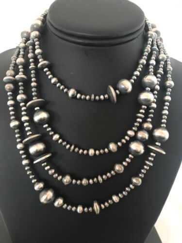 Sterling Silver Navajo Pearls Necklace | 70" | Native American | Southwestern Jewelry | 8503