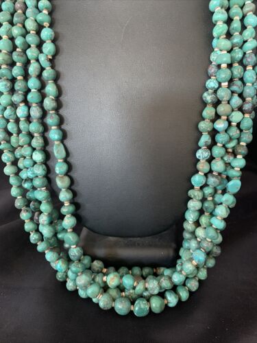 Men's XL Santo Domingo Blue Turquoise Shell 5-Strand Bead Necklace | 40" | 13186